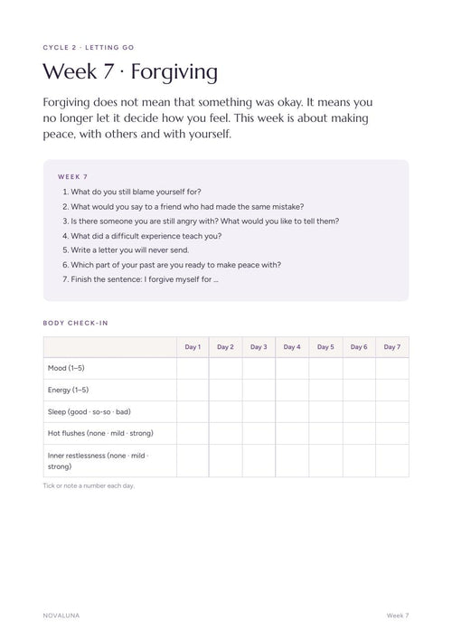 Week overview with body check-in