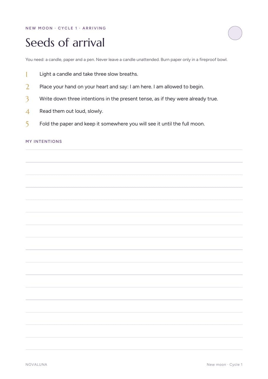 New moon ritual page